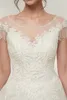 Proste sukienki ślubne plus w rozmiarze O szyja z aplikacjami Krótkie rękawy krawędź tiulu z długimi sukienkami na panny młodej dla kobiet sukienki ślubne
