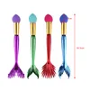 18.5 cm Draagbare Kleurrijke Mermaid Cosmetische Puffs Foundation Spons Poeder Smooth Schoonheid Make-up Spons Puffs Beauty Tools 4pcs / lot