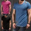 Erkek Tişörtler Yırtık Erkekler İnce Fit Kas O boyun sıkıntılı Tee Delik Üstler Gömlek Sıradan Kısa Kollu Yıpranmış Artı Boyut 4XL1255B