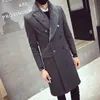 MENS Winter Long Parkas Dark Gray Black Lapel Neck Wool Coats Man Classic Fashion Clothes Free Shipping