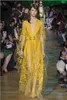 Elie Saab Evening Dresses Yellow Deep V Neck Sheer Illusion Prom Lugnar Vestidos Lace Med Sash Golv Längd Special Occasion Dress