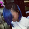 Stock natural look two tone ombre short wigs for women Blue color lace front bob wig heat Synthetic Hair free shipping