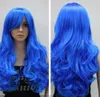 Ly cs venda barato festa de dança cosplayscharming elegante azul longo ondulado encaracolado mulher cosplay wig