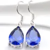 Livraison gratuite-bijoux européens 925 argent brillant goutte d'eau bleu saphir platine plaqué boucles d'oreilles bijoux CE0054