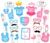 Baby Shower Party Decorations Pojke eller Tjej Kön Reveal Party Supplies med Photo Booth Props