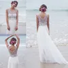 Blish Bohemian Beach Suknia ślubna jedwabny szyfonowy ręka koralika kryształowy bling boho vestido de novia biała bzdurka i kości słoniowej suknie ślubne