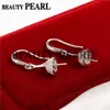 Earrings Setting for Round Pearls and Cabochon 925 Sterling Silver Zircons Hook Earring Findings 5 Pairs