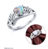 Love Mum Silver Fire Opal Ring Two Tone MOM Character Diamond Ring Jewelry Famiglia Compleanno Miglior regalo per la mamma Mummy Party Wed