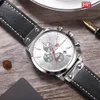 Minifocus antique Men Кожаная группа Quartz Movements Watch Luxury Chronograph Quartz Watches Men Blue Date Analog Watch MF0110G3336009