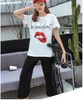 Abbigliamento da donna estate 2018 sexy divertente 3D digitale labbra rosse stampa tees bianco manica corta plus size top t shirt M-2XL