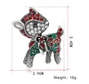 Lovely Christmas Deer Brooch Vintage Bronze Animal Enamel Rhinestone Pins Ancient Silver Plated Alloy Brooch Pins for Gifts Wholesale