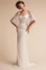 Enkla sexiga bröllopsklänningar Juliet 1/2 ärm Bhldn Mermaid v Heer Neck Vestidos de Novia Lace Applique Backless Bridal Gowns