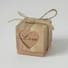 Hart Kraft Gift Bag met Jute Bruiloft Candy Box Romantische Twine Chic Wedding Gunsten en Geschenken Doos Feestartikelen