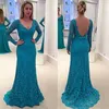 Sexy Deep V Neck Lace Long Mother of Bride Dresses With Long Sleeves Mother Dress Plus Size Evening Dresses for Women Wedding Party Gowns