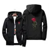 Red Rose Printed Casual Jackets Men Women Hooded Windbreaker Male Female Solid Color Embroidery Coats Asian Size S-7XL