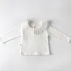 Baby Girt Odzież T Shirt Z Długim Rękawem Ruffles Collar Solid Color T-shirt na jesień Baby Clothe 100% Bawełniana Kołnierz Lalka Koszula