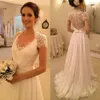 Abiti da sposa a vita impero A-line Pieghe in pizzo Scollo a V Manica corta Abito da sposa country con scollo a barchetta Abiti da sposa da spiaggia Abito da festa Sposa