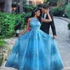 Glamorous Lace Appliqued Prom Dresses Jewel Neck Sleeveless Tulle Floor Length Evening Party Dress Charming Saudi Arabia A-Line Evening Gown