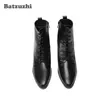 6,8 cm Heel Heel Boots Mężczyźni Czarne Prawdziwej Skóry Męskie Buty Skostnieniowe Wskazane Toe Lace-Up Bota Masculina Dress Boots Mężczyźni! Duże rozmiary US6-US12