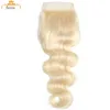 Cheveux vierges brésiliens avec fermeture Non transformés 613 Blonde Body Wave Cheveux humains 3 Tissages avec fermeture à lacet Extensions de trame de cheveux Body Wave