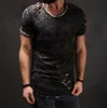 Yırtık Erkekler Slim Fit Kas O-Boyun Sıkıntılı Tee Delik Yeni Sıcak Gömlek Casual Kısa Kollu Yıpranmış T-Shirt Artı Boyutu 4XL Tops