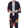 Mężczyźni bawełniana lniana długi kardigan płaszcz wierzchniej odzieży mężczyźni moda przypadkowa luźna kurtka kimono płaszcz