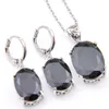 Roman Luckyshine mariée ensemble de bijoux ovale noir Onyx gemmes argent pendentifs colliers boucles d'oreilles bijoux Zircon ensembles pour les femmes