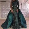 Luxe vert foncé 2023 robes de soirée une épaule Zuhair Murad robes sirène robe de bal à paillettes avec train détachable sur mesure