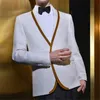 2018 Bianco Champagne Men Suits Scialle Risvolto Shawl Suits Bridegroom Slim Fit Formali Formale Made Smoking Smokedos Migliore uomo Abito da sera Prom 2piece