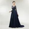 Blue Long Formal Dresses Modest Long Sleeves Evening Dresses Off The Shoulder Formal Dresses Sequins Appliqued Floor-Length Special Occasion Gowns