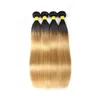 Billiga peruanska ombre jungfruliga hårväv med stängning 1b 27 rak blond spetsstängning med buntar ombre två ton mänskliga hår ext7827537