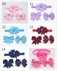 14sets Navy Color Ribbon Hårbågar Klipp Elastiska Huvudband Suit Aureate Bowknot Headwear Bud Silk Hårband Hårtillbehör HD001