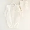 Primavera Autunno Neonato Neonata Pagliaccetto Pizzo Floreale Pagliaccetti Tute Tuta Lunga Tutina Vestiti per bambini con cappuccio