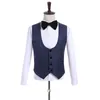 Handsome Groomsmen Navy Blue Pattern Groom Tuxedos Shawl Black Lapel Men Suits Side Vent Wedding/Prom Best Man( Jacket+Pants+Vest+Tie ) K926