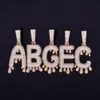 Nouveau A-Z hommes goutte à goutte lettres bulle pendentifs colliers initiales lettre glace sur cubique Zircon Hip Hop bijoux corde chaîne T2223