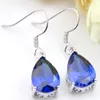 Free shipping -- European Jewelry 925 Silver Shiny Water Drop Blue Sapphire Platinum Plated Earrings jewelry CE0054