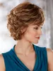 Altın kahverengi renk kısa kıvırcık saç peruk Isıya dayanıklı fiber kadınlar için sentetik peruk kapaksız moda peruk