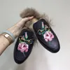 Designer Shoes 2018 Winter Fur Slippers Women Driving Loafers Genuine Leather Fashion Moccasins Embroidery Bear Tiger Flower EU34-43