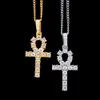 Egyptian Ankh Key Of Life Pendant Necklace With 1 Row Iced Out Clear Rhinestones Tennis Chain 20/24/30inch Hiphop Jewelry