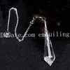 1Pcs Hand Carved Natural Clear Quartz Gemstone Chakra Dowsing Pendulum Reiki Balance Meditation Jewelry with Silver Plated Copper Bail
