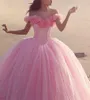 Princess Cinderella Wedding Dress Pink 3D Flowers Off Shoulder Ball Gown Luxury Design 2019 Newest Bridal Gowns Custom Made261k