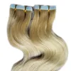 100g Remy Human Hair Extensions Plakband PU Huid Inslag (40 stuks) Tape in human hair extensions Body Wave onverwerkt maagdelijk braziliaans haar