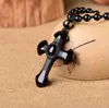 Livraison directe bijoux obsidienne pendentif collier croix pendentif bijoux pour hommes femmes pendentifs