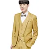 Gouden Mannen Bruiloft Tuxedos Peak Revers Center Vent Bruidegom Tuxedos Uitstekende Mannen Business Diner Prom Blazer 3 Stuk Suit (Jas + Broek + Tie + Vest) 2