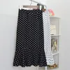 Plus Size Vintage Black White Polka Dot Ruffle Hem Fishtail Skirt Women Summer Mid Waist Casual Office Lady Streetwear Skirts