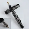 NOBLE JINHAO ANTIQUE SILVER AND BLACK DRAGON AND PHOENIX 18KGP FINE NIB FOUNTAIN PEN BUSINESS OFFICE BEST GIFT