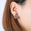 6 pares Lote Lucky Shine Lo nuevo Pendientes de tuerca de flor de 2 colores con piedras preciosas de cristal de circonio cúbico Plata de ley 925 Pendientes de boda Luckyshine