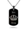 DHL King Queen Collier Couple Colliers Titane En Acier Inoxydable Couronne Dog Tag Pendentifs Chaîne pour Femmes Hommes Amant Fashin Bijoux