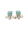 Fashion Gold Plated inlay Natural Stone Geometric Shape Leaf White black Turquoise Earrings For WomenJewelry