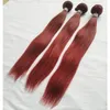 Bourgogne Wine Red 99J Straight Virgin Hair 3 Bunds med 4x4 Middle Part Spets stängning Peruansk malaysiska Baby Human Hair Weaves E9521987